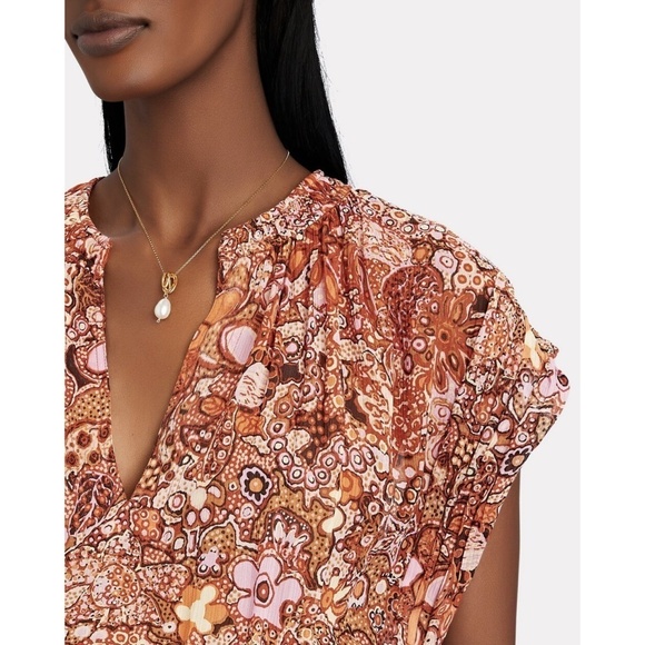 NWT A.L.C. Carly Smocked Print Silk Mini Dress in Sorbet Multi Sz. 10 - Picture 4 of 15